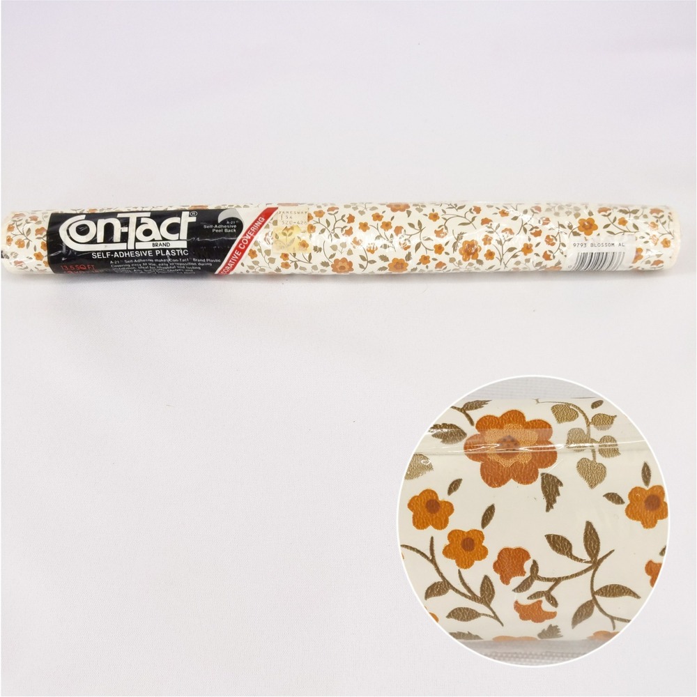 Vintage 80s 1983 Con-Tact‎ Shelf Liner Orange Blossom Floral 3yd x 18in